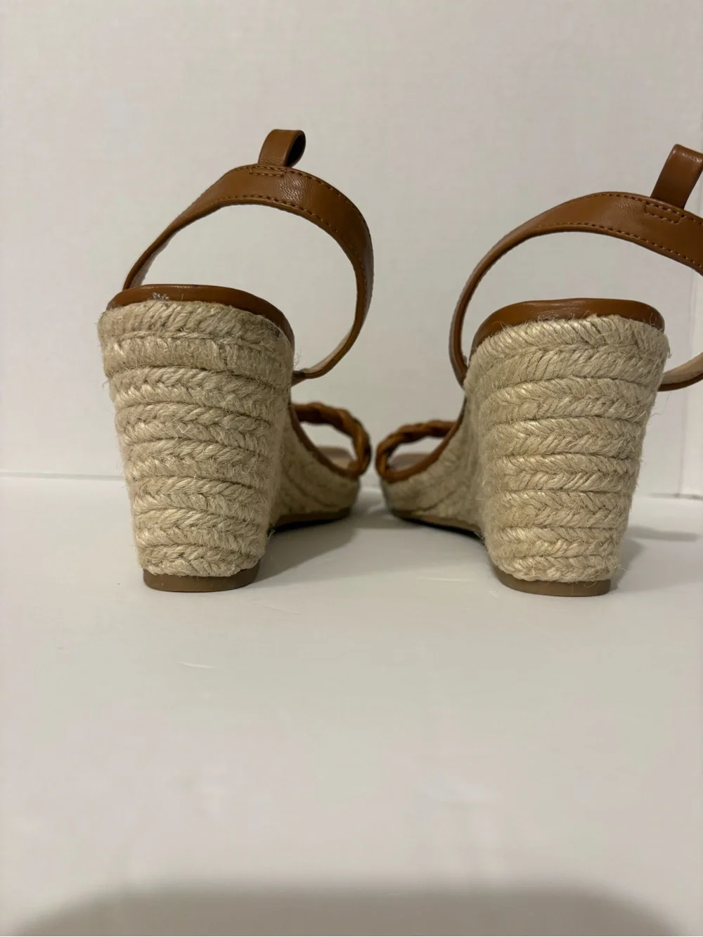 A New Day Women's Brown Braided Faux Leather Espadrille Wedge Sandals 9.5